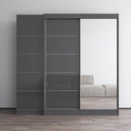 Armadio a 2 ante con specchio, frontale in vetro, 2 persone (grigio / nero / bianco)