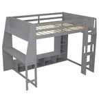 Letto a soppalco da gaming Whisen Wood, una piazza, con scrivania, mensole multi-contenitore, luci LED e appendiabiti