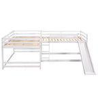 Letto a castello a L per 4 bambini, letto a castello quadruplo con scivolo, struttura in legno full e twin per cameretta dormitorio