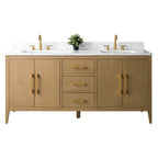Mobile lavabo doppio Vanity Art 72 per bagno, con top in marmo tecnico