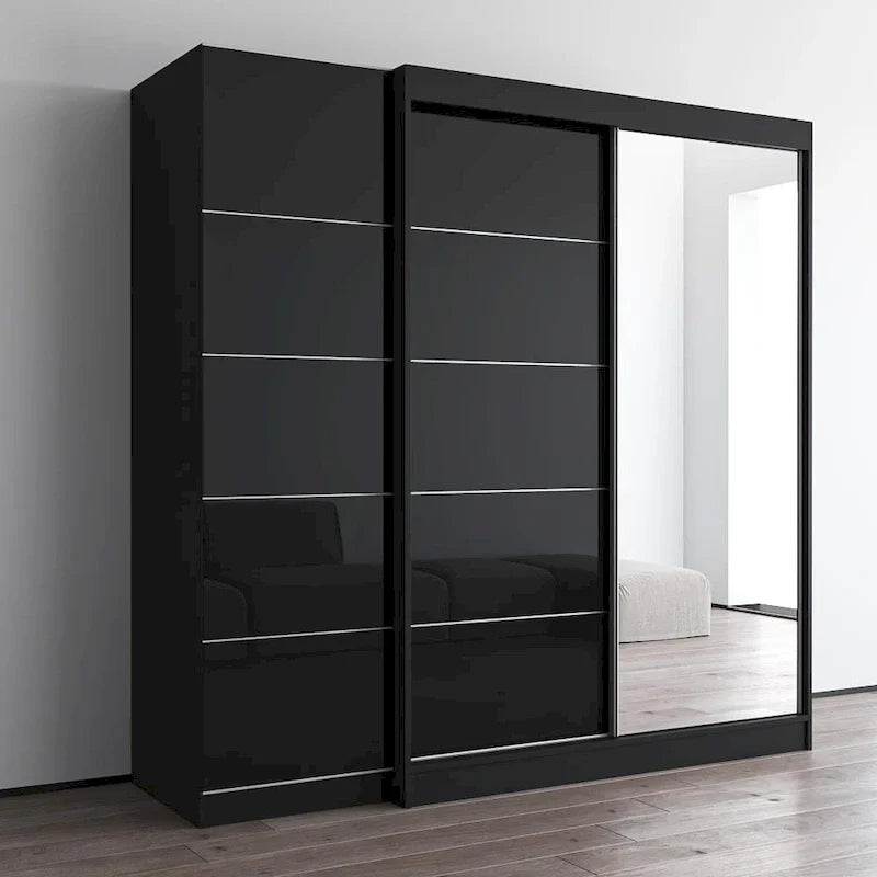 Armadio a 2 ante con specchio, frontale in vetro, 2 persone (grigio / nero / bianco)