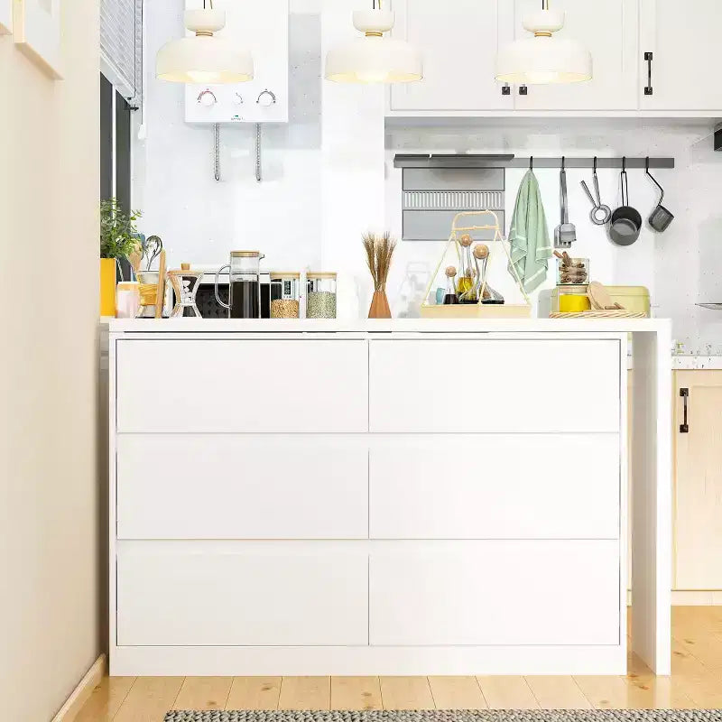 Credenza da buffet intelligente girevole/allungabile con 6 cassetti, piano d'appoggio esteso, tappetino antiscivolo, tavolo da pranzo girevole, isola per cucina/dispensa