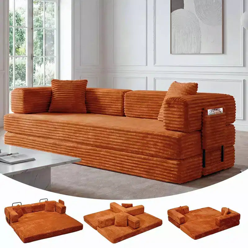 80,7 Divano letto trasformabile 5 in 1 – Velluto a coste, 544 kg, Nessun assemblaggio