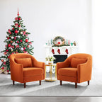 28.34W Lot de 2 fauteuils d'appoint, fauteuil barillet en velours avec pieds en bois massif