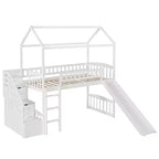 Letto a soppalco a castello con scivolo e scale, letto a soppalco con cassetti contenitori, letto a soppalco in legno a capanna per bambini e neonati
