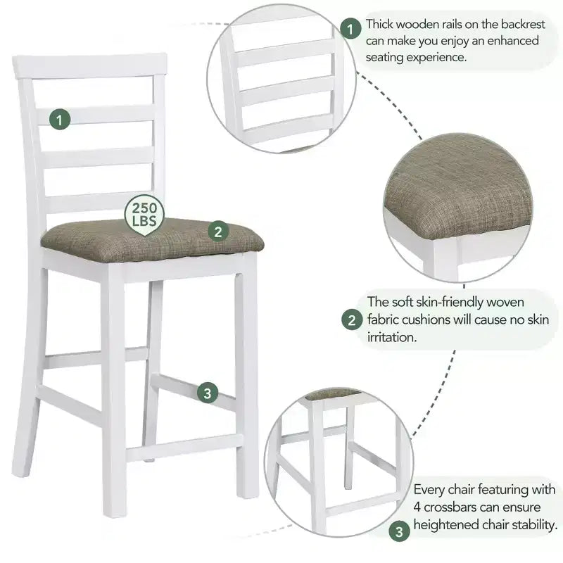 Set da pranzo da 5 pezzi in stile rustico ad altezza bancone con sedie per 4 persone, tavolo rettangolare in legno con ripiani e scomparto per vino