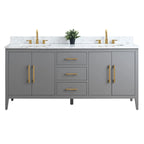 Mobile lavabo doppio Vanity Art 72 per bagno, con top in marmo tecnico