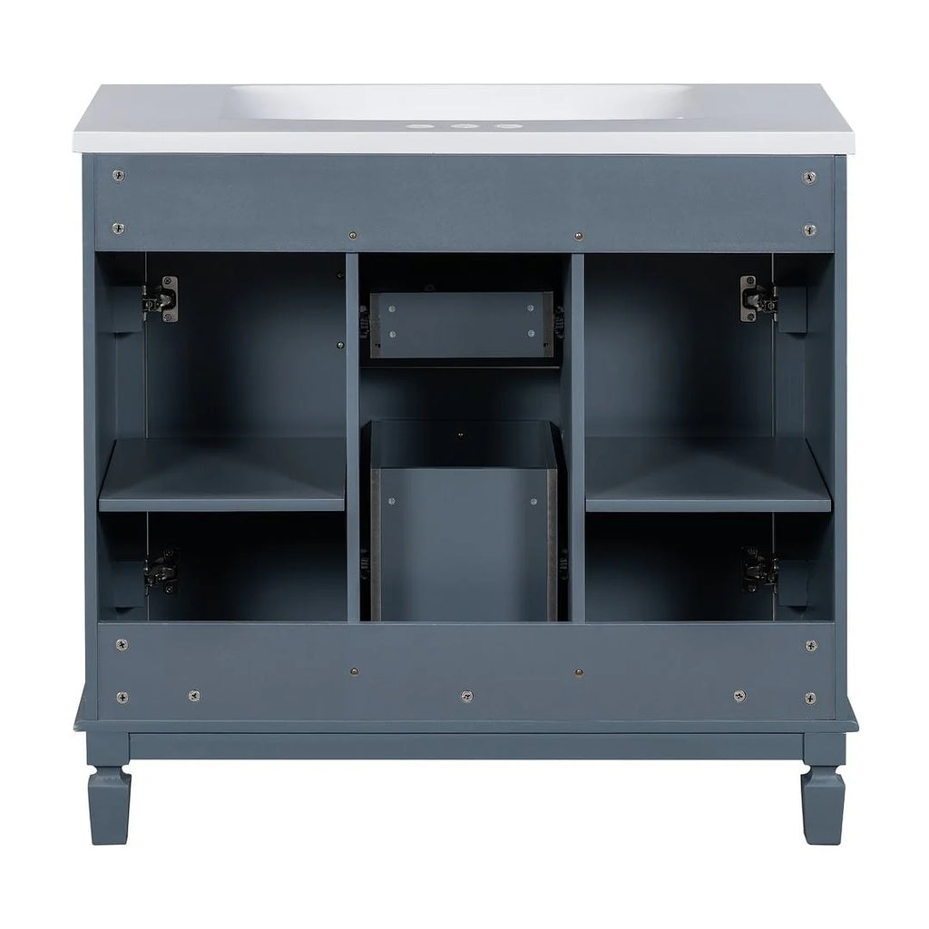 Mobile bagno moderno da 90 cm con lavabo integrato e specchiera, 2 ante e 2 cassetti