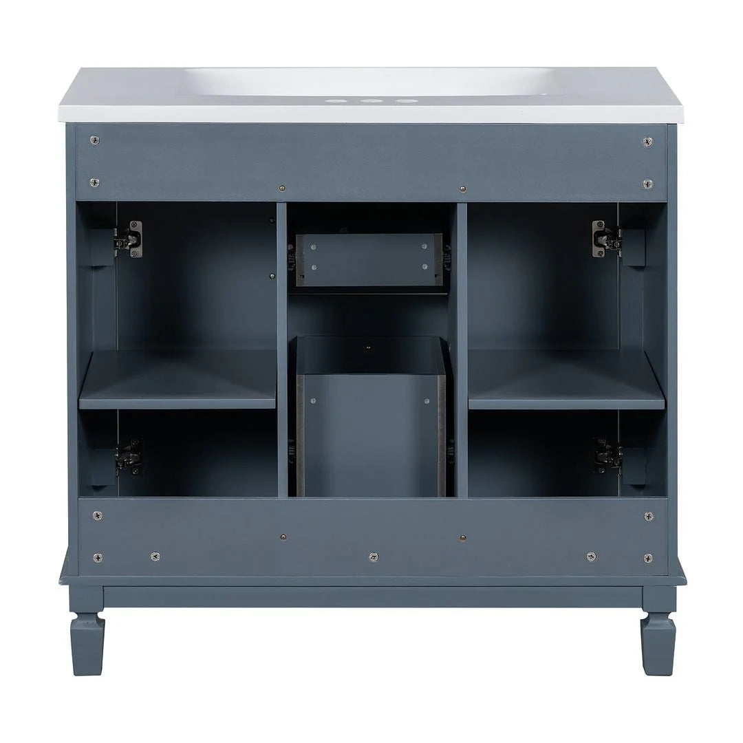 Mobile bagno moderno da 90 cm con lavabo integrato e specchiera, 2 ante e 2 cassetti