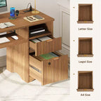 Bestier Scrivania per computer Smart 55", Scrivania in rovere con cassetti per documenti e presa di corrente, Scrivania direzionale con scomparti aperti e vassoio per tastiera