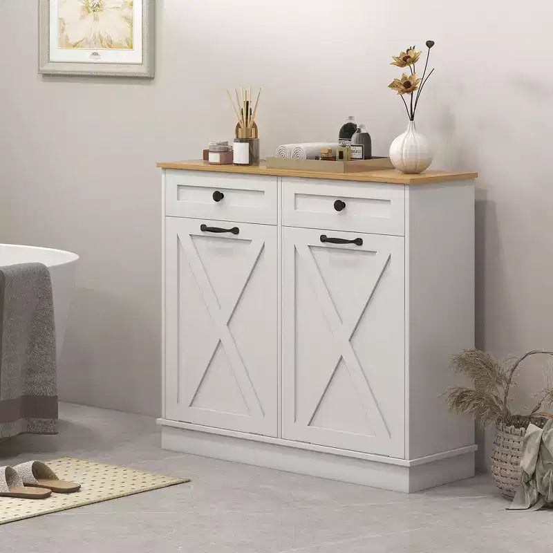 HOMCOM Mobile Lavanderia Inclinabile Contenitore Bagno con 2 Cesti Rimovibili e 2 Cassetti