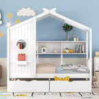 Letto in legno a forma di casa Twin/Full Size con 2 cassetti, letto per bambini con scaffale portaoggetti - ModernLuxe