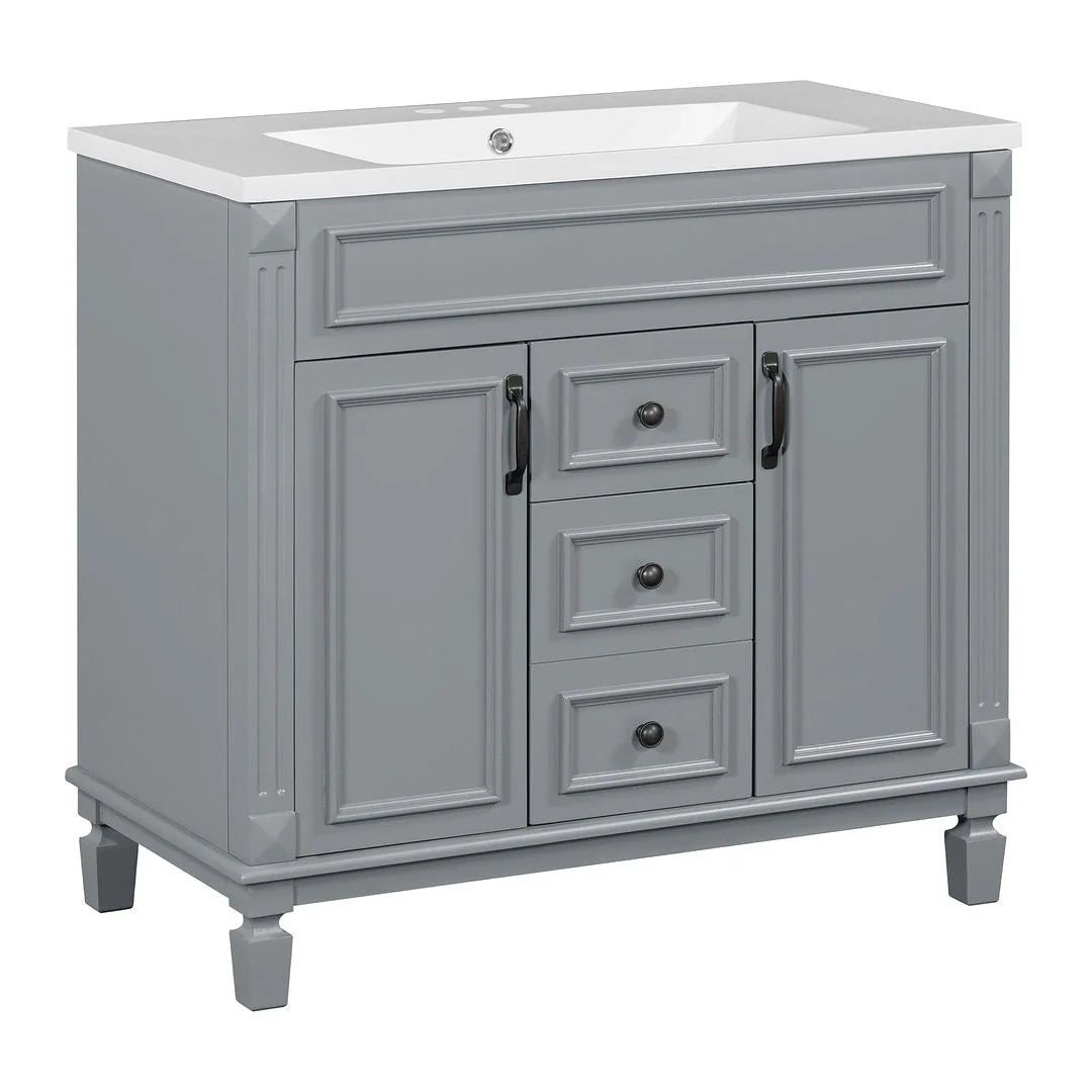 Mobile bagno moderno da 90 cm con lavabo integrato e specchiera, 2 ante e 2 cassetti