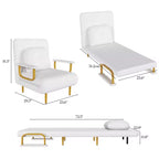 Divano Letto Pieghevole 3-in-1 Convertibile a Poltrona - Schienale Regolabile in 5 Posizioni con Cuscino, Salvaspazio per Soggiorno, Camera da Letto e Ufficio (Bianco)