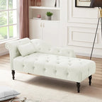 Moderna Chaise Longue da 60.6" in Velluto Imbottito con Bottoni Capitonnè, Gambe in Legno Massello e Borchie