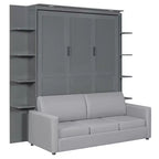 Letto a scomparsa Whisen Modern Design con struttura in legno, Queen Size, con divano e mensole