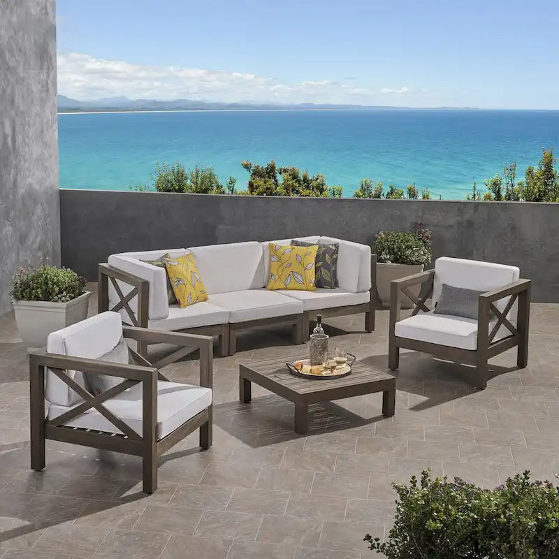 Set da conversazione Brava da 6 pezzi per esterni in legno di acacia di Christopher Knight Home