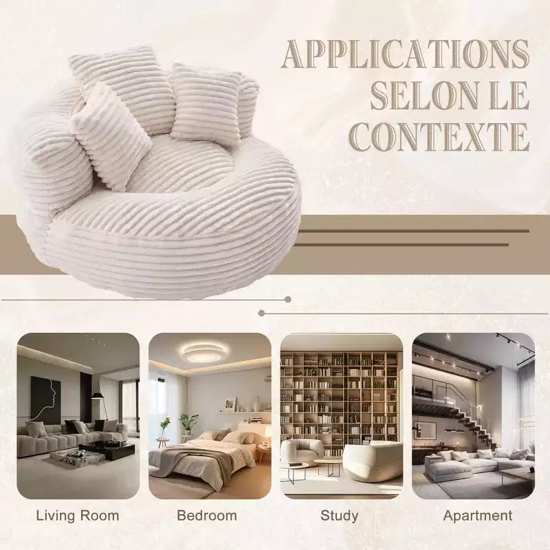 Pouf Divano per Adulti e Bambini, Poltrona Sacco Oversize in Corduroy con 3 Cuscini e Braccioli per Soggiorno e Camera da Letto