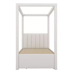 Letto a baldacchino in tessuto di lino full size con letto estraibile e tre cassetti portaoggetti
