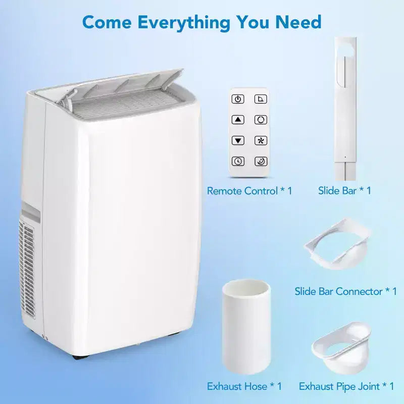 Condizionatore Portatile da 10000 BTU, Climatizzatore Domestico con Telecomando per Stanze fino a 42 m², Funzioni 3-in-1/Timer 24 Ore/Rotelle