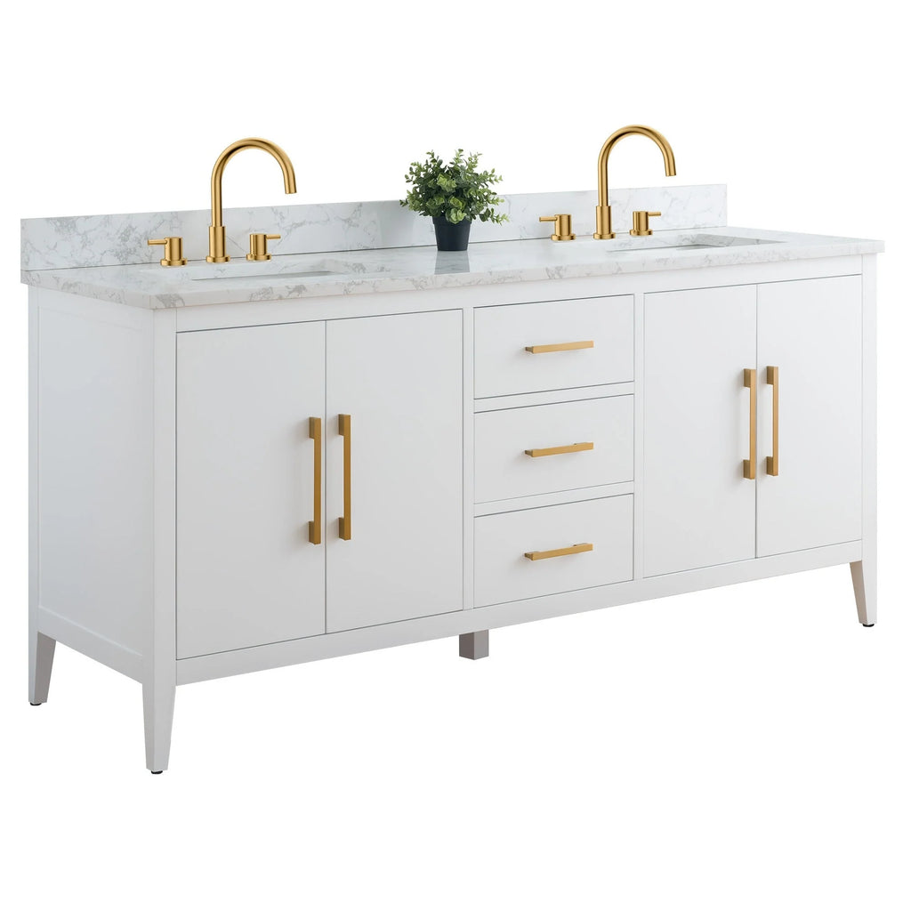 Mobile lavabo doppio Vanity Art 72 per bagno, con top in marmo tecnico