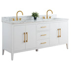 Mobile lavabo doppio Vanity Art 72 per bagno, con top in marmo tecnico