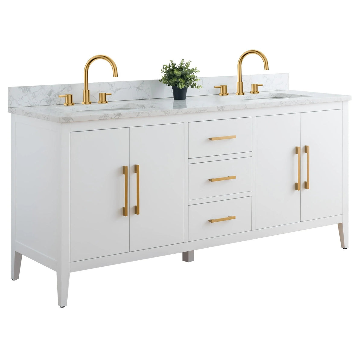 Mobile lavabo doppio Vanity Art 72 per bagno, con top in marmo tecnico