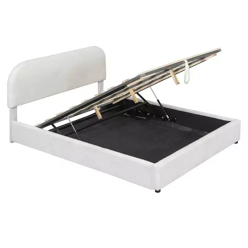 Letto matrimoniale imbottito con contenitore sollevabile - Bianco