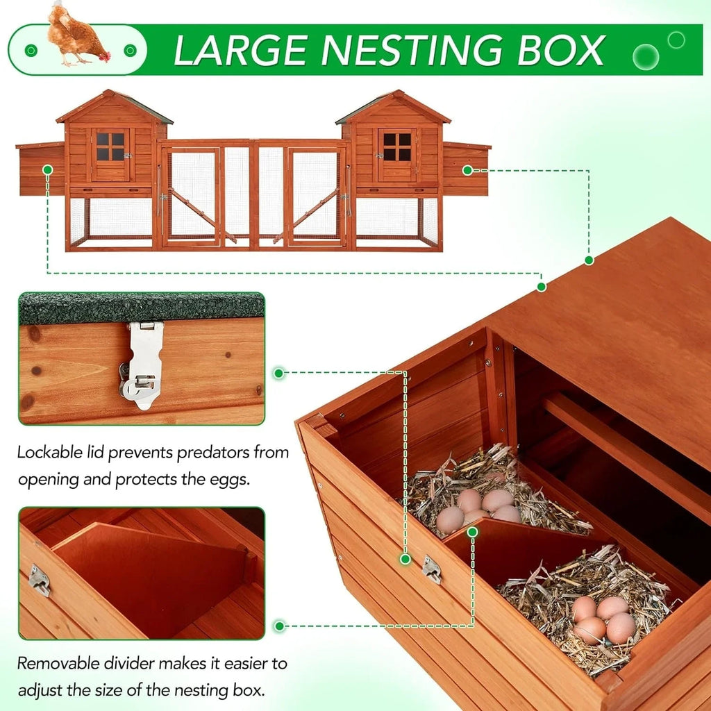 AECOJOY Pollaio grande da 365 cm con recinto, gabbia per pollame in legno