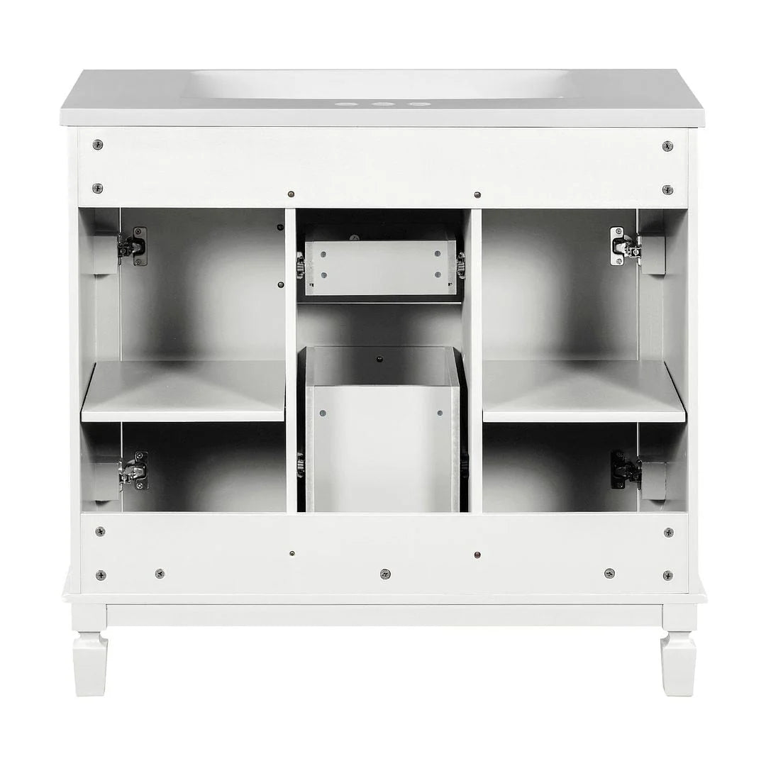 Mobile bagno moderno da 90 cm con lavabo integrato e specchiera, 2 ante e 2 cassetti