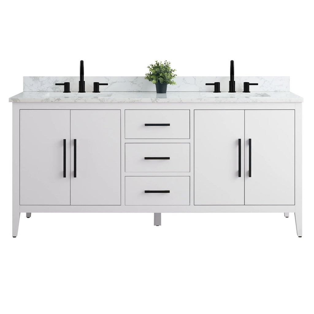 Mobile lavabo doppio Vanity Art 72 per bagno, con top in marmo tecnico