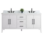 Mobile lavabo doppio Vanity Art 72 per bagno, con top in marmo tecnico