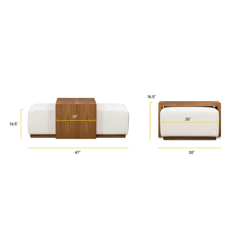 Poly & Bark Pouf Jarmo con Tavolino Regolabile in Noce - Vera Pelle Italiana Pieno Fiore
