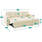 Divano componibile convertibile reversibile con letto estraibile, chaise longue con contenitore nascosto e gambe durevoli