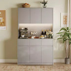 Mobile dispensa da cucina da 71 pollici, mobile credenza con luci a LED e prese di corrente, mobile buffet con supporto per microonde, ripiani regolabili