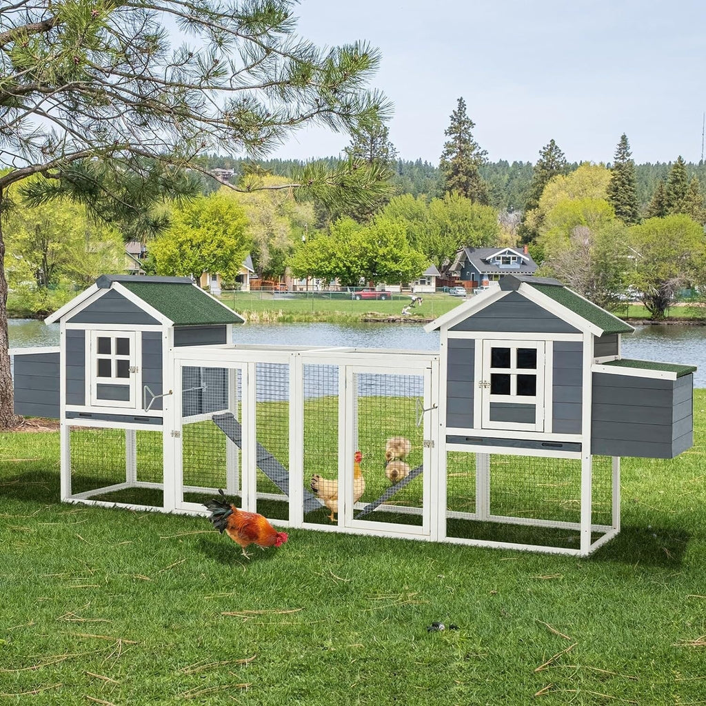 AECOJOY Pollaio grande da 365 cm con recinto, gabbia per pollame in legno