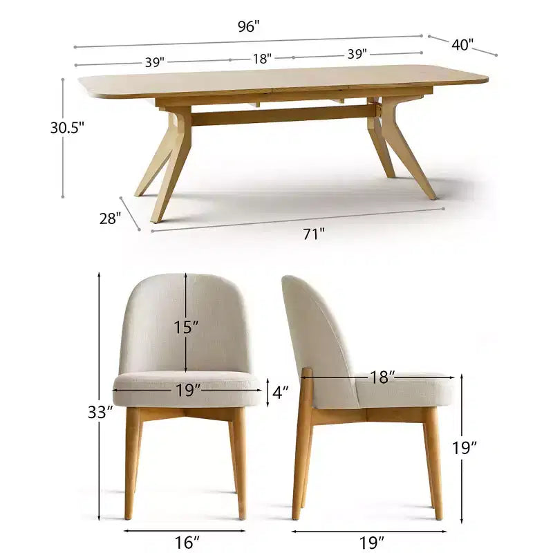 Set da pranzo 9 pezzi per 8 persone, tavolo allungabile con base a cavalletto e sedie imbottite con gambe in legno massello-Panipeachy