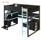 Letto a soppalco da gaming in legno Scott di GDFStudio con scale contenitore, scrivania, mensole e pannello forato