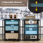 Bekrvio Mobiletto in Metallo, Mobile Stereo a 4 Livelli con Ante in Vetro e Ripiani Regolabili, Rack Audio AV con Gestione Cavi