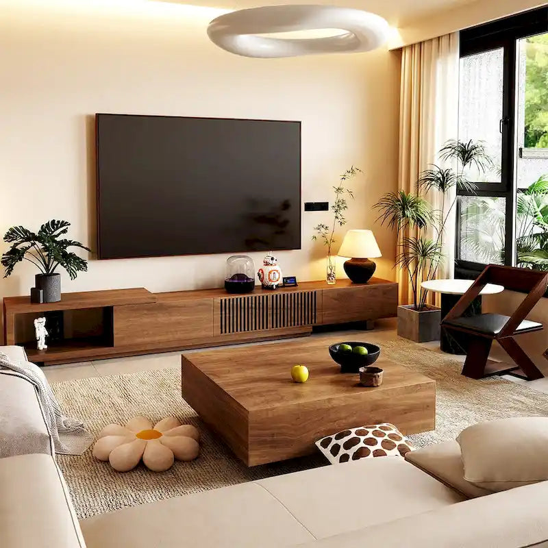 Mobile TV Moderno Retrattile ed Estensibile con 4 Cassetti, Fino a 261 cm - 199,5P x 40L x 35A cm