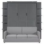 Letto a scomparsa Whisen Modern Design con struttura in legno, Queen Size, con divano e mensole