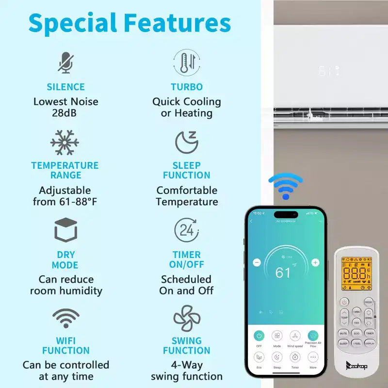 Condizionatore d'aria mini split Karl Home 3 zone 28000 BTU 20 SEER2 con pompa di calore (9K+9K+18K)
