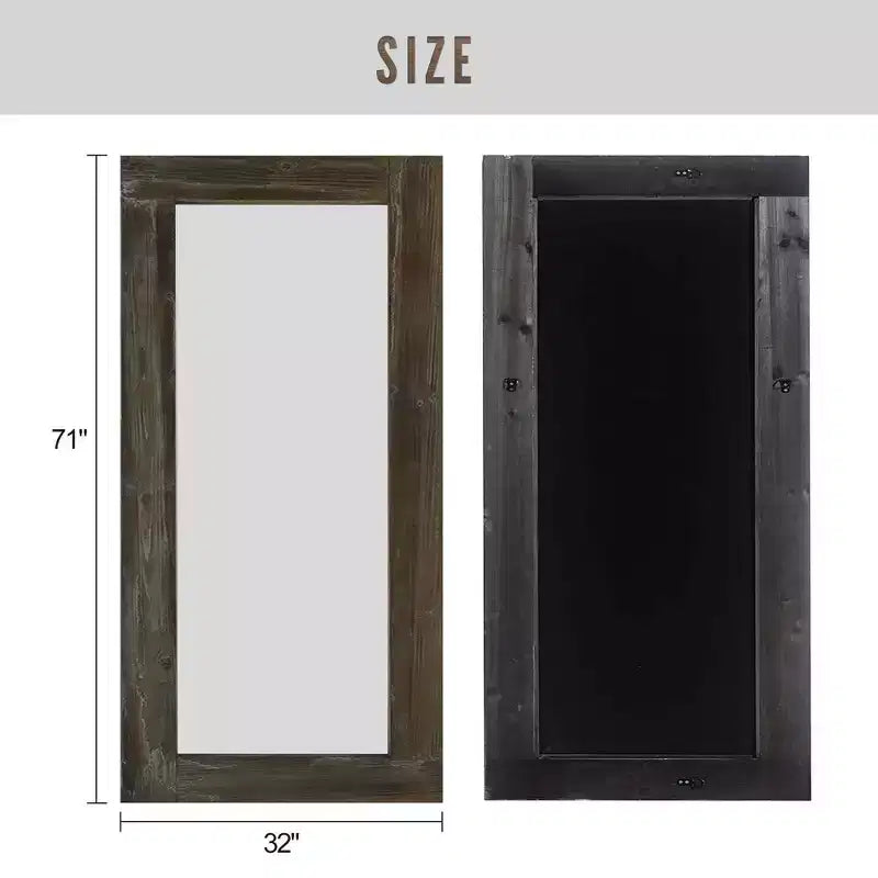 Specchio a figura intera rettangolare ad angolo retto in legno massiccio, usato, marrone, 71x31 pollici (senza staffa)