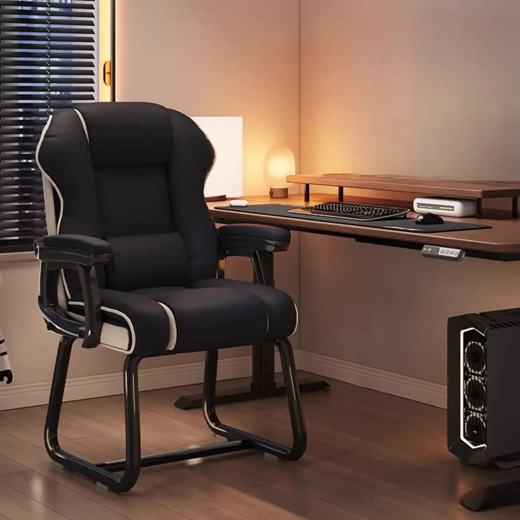 Sedia direzionale ergonomica in pelle gialla con schienale alto