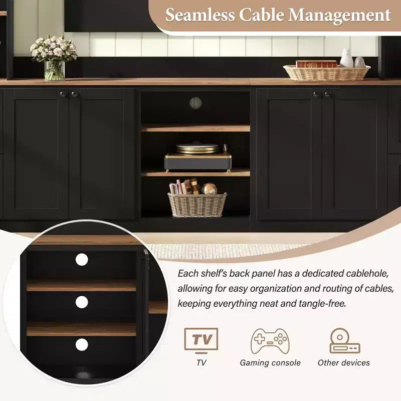 ModernLuxe Mobile Parete Centro di Intrattenimento 4-in-1 Stile Rustico, Adatto per TV Fino a 70 Pollici, Porta TV Consolle Multimediale con Ripiani Regolabili e Cassetti