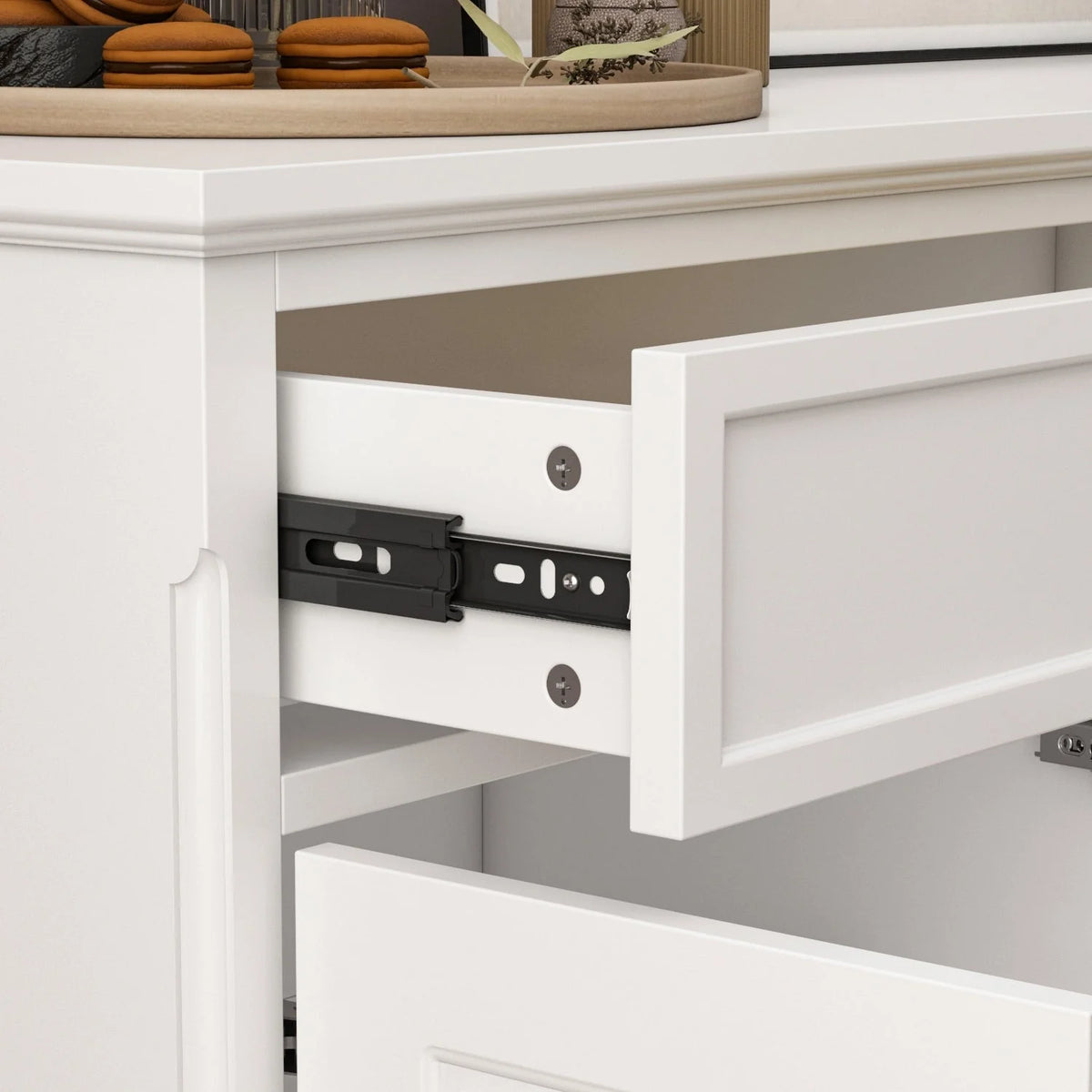 59.1'' Credenza Buffet Bianco Laccato Mid-Century Modern Contemporaneo