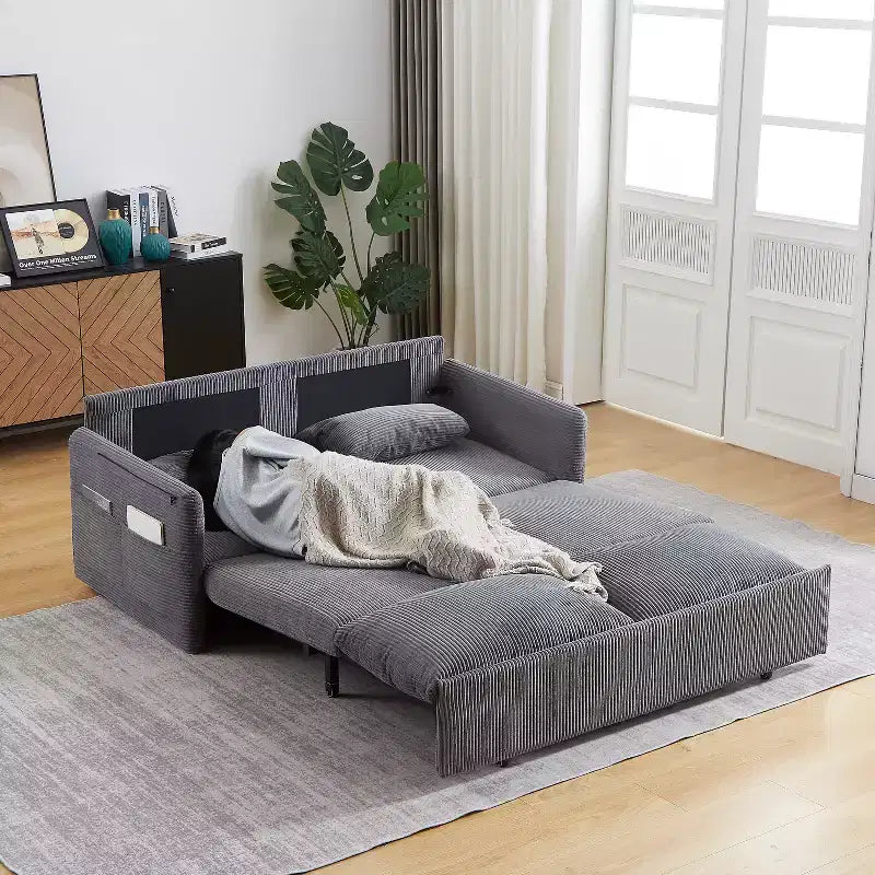 Divano letto convertibile 3-in-1 in velluto a coste da 64,5 pollici con letto estraibile