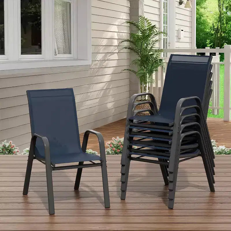 Sedie da patio, Set di 4/6 sedie da pranzo impilabili per esterni in textilene leggero per tutte le stagioni con braccioli per cortile, bordo piscina