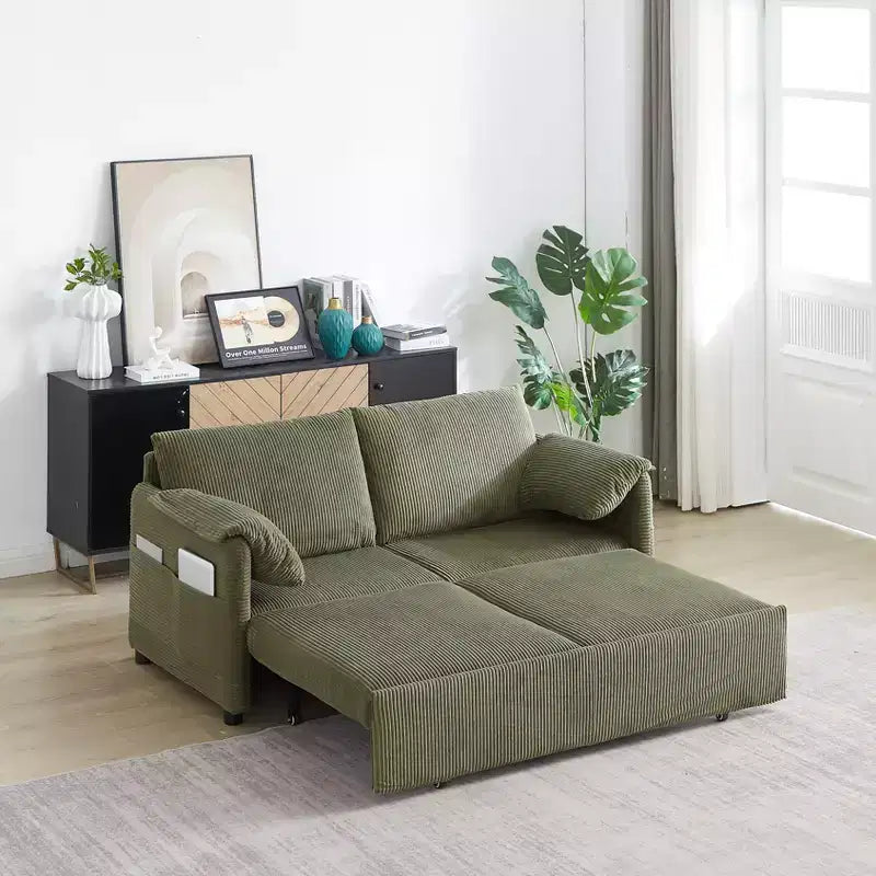 Divano letto convertibile 3-in-1 in velluto a coste da 64,5 pollici con letto estraibile