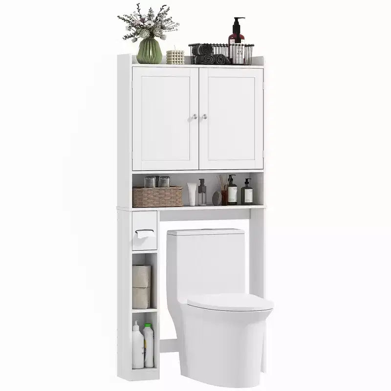 HOMCOM Armadietto da Bagno Salvaspazio Sopra il Water, Mobile Bagno con 2 Ante, Porta Carta Igienica, Organizzatore per Bagno Verticale Indipendente